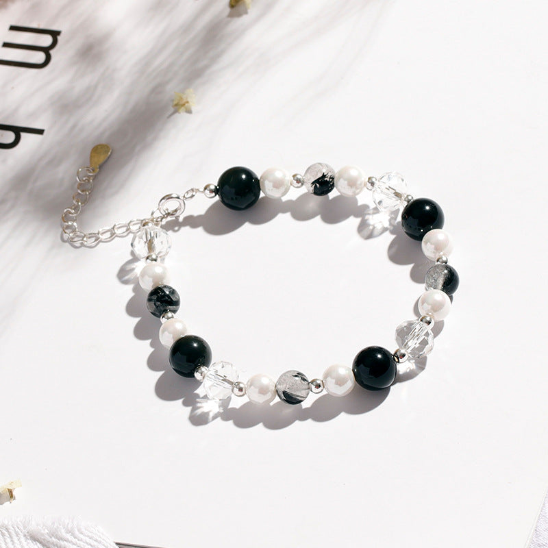 Fortune's Favor Sterling Silver Crystal and Obsidian Pearl Bracelet