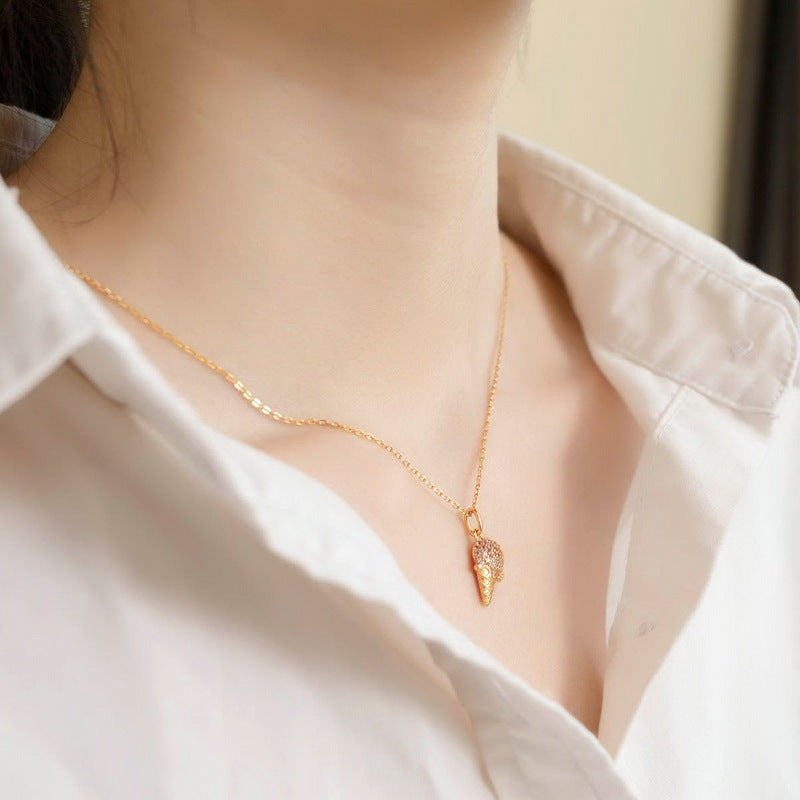 Red and White Zircon Ice Cream Cone Sterling Silver Pendant