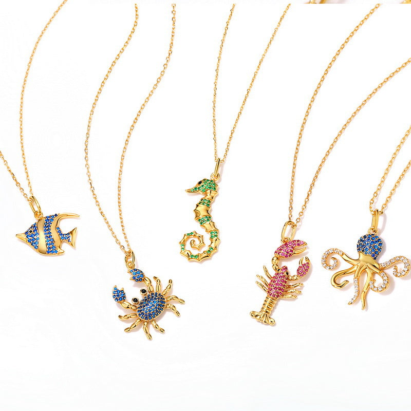 Ocean Series Blue Spinel Zircon Octopus Sterling Silver Pendant