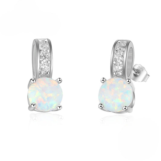 Planderful Jewelry Opal Stud Earrings In Sterling Silver With Zircon Crystals For Everyday Elegance