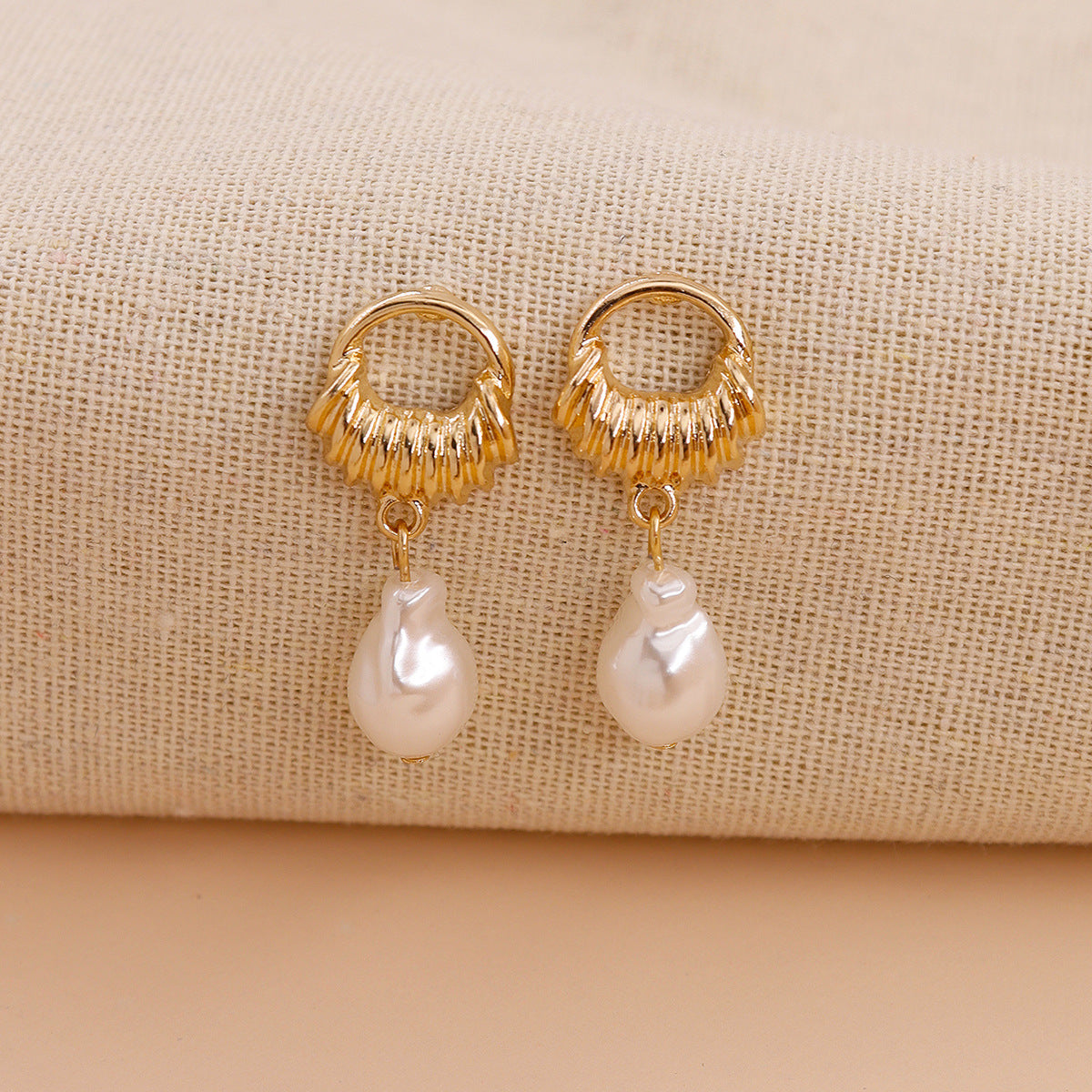 Baroque Pearl Earrings with Unique Alloy Design - Vienna Verve Collection