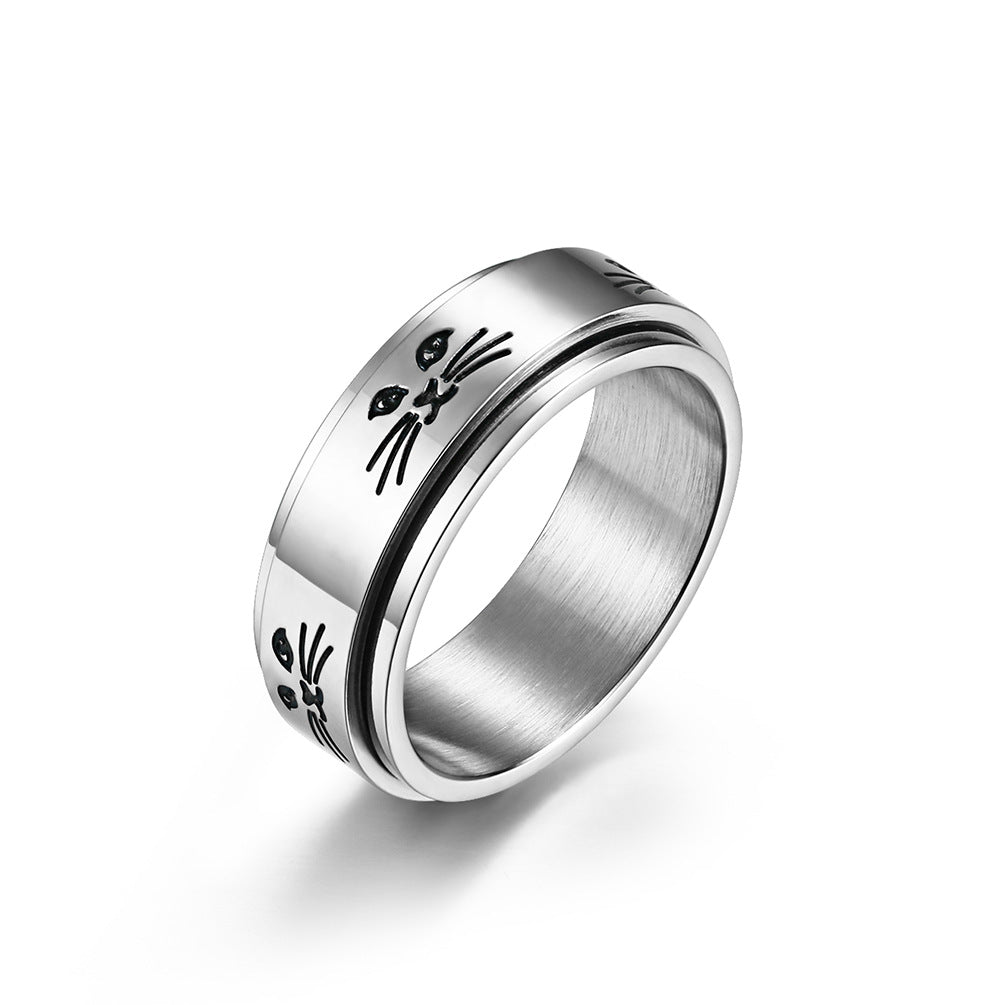 Planderful Everyday Genie Cat Spinner Ring Titanium Steel Decompression Ring For Cat Lovers