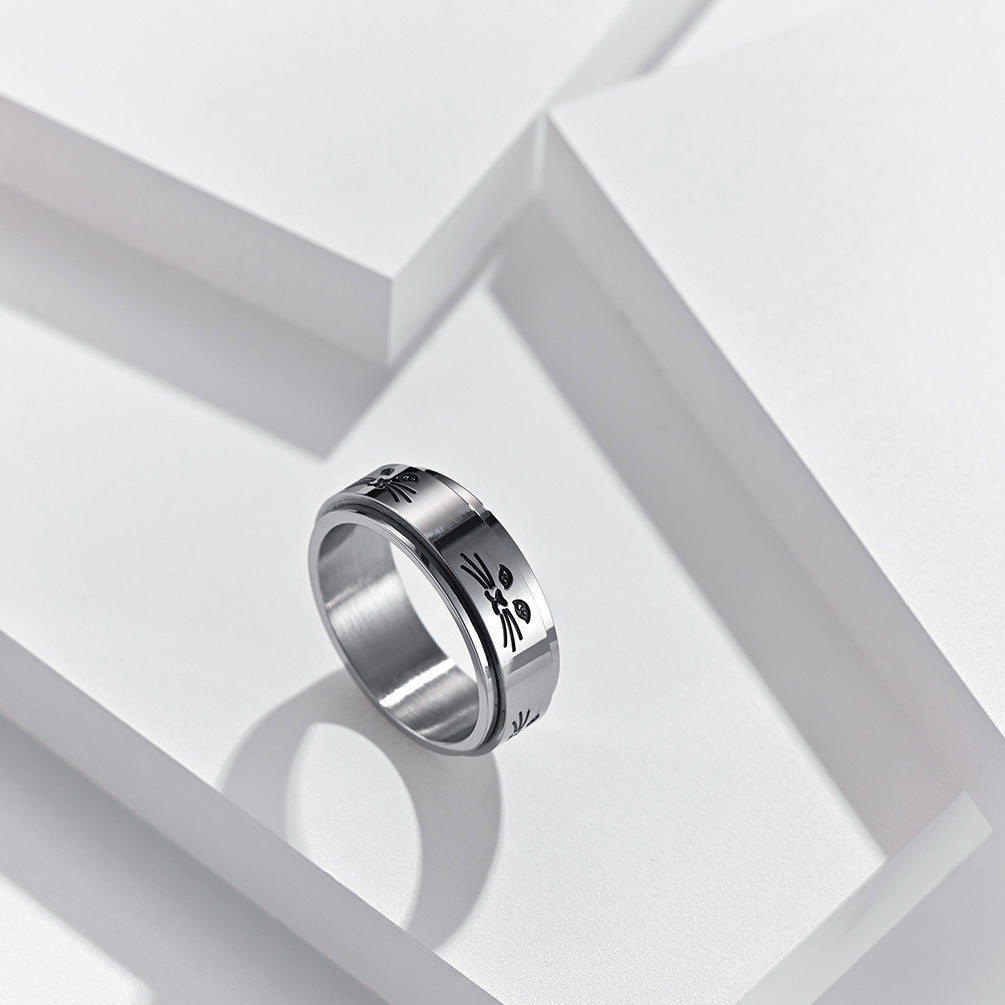 Planderful Everyday Genie Cat Spinner Ring Titanium Steel Decompression Ring For Cat Lovers