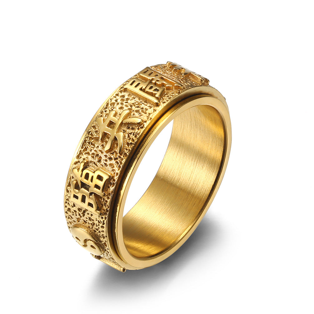Steel Ring - Vintage Taoist Nine Character Rotating Mantra Ring For Everyday Wear