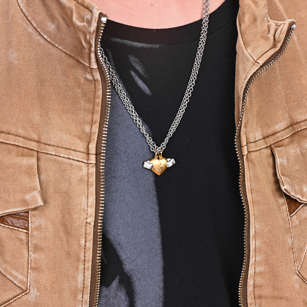 Two-Tone Broken Heart Friendship Pendant Necklace