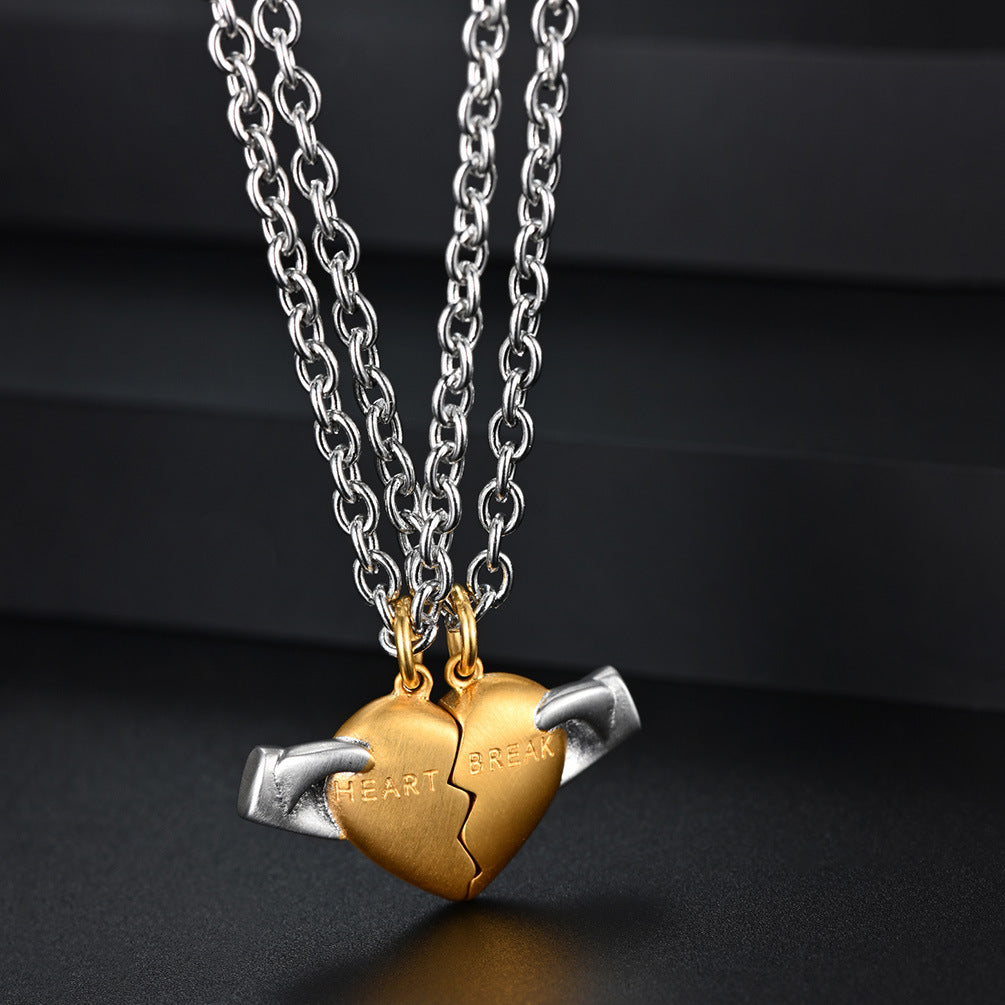 Two-Tone Broken Heart Friendship Pendant Necklace