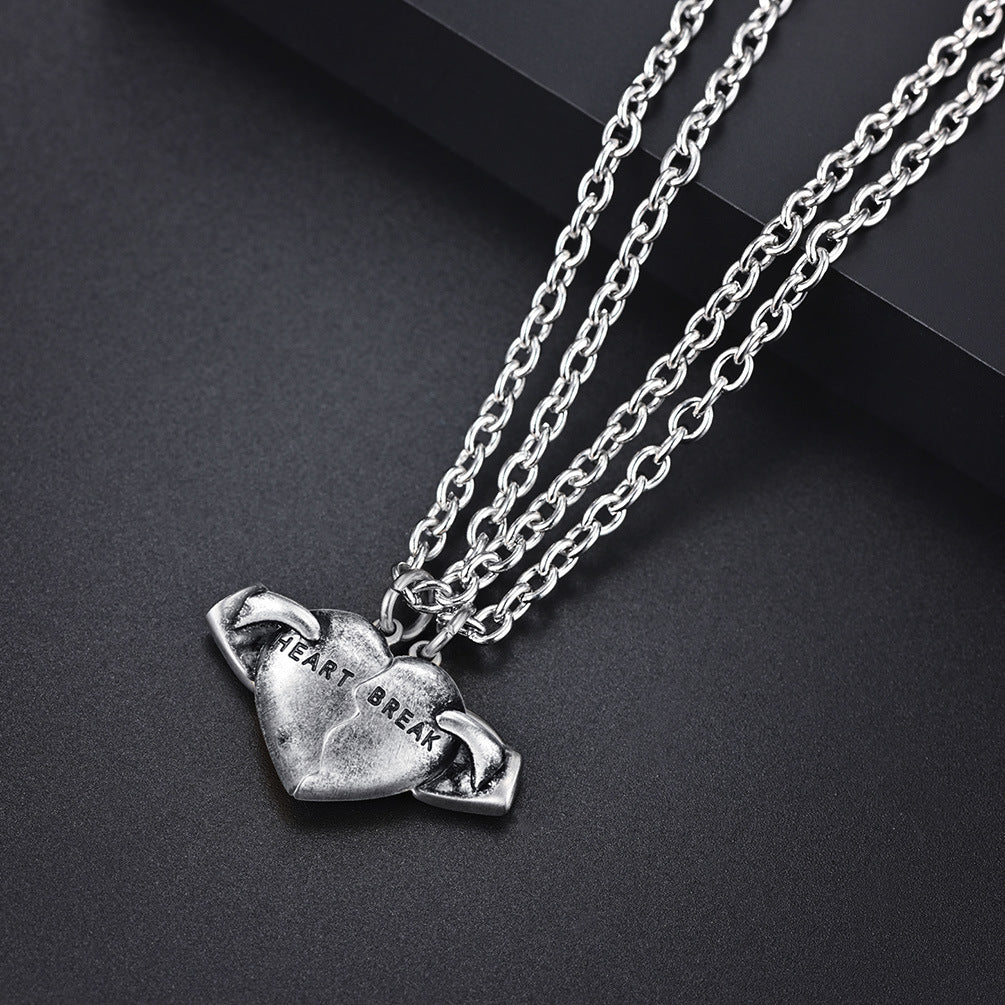 Two-Tone Broken Heart Friendship Pendant Necklace