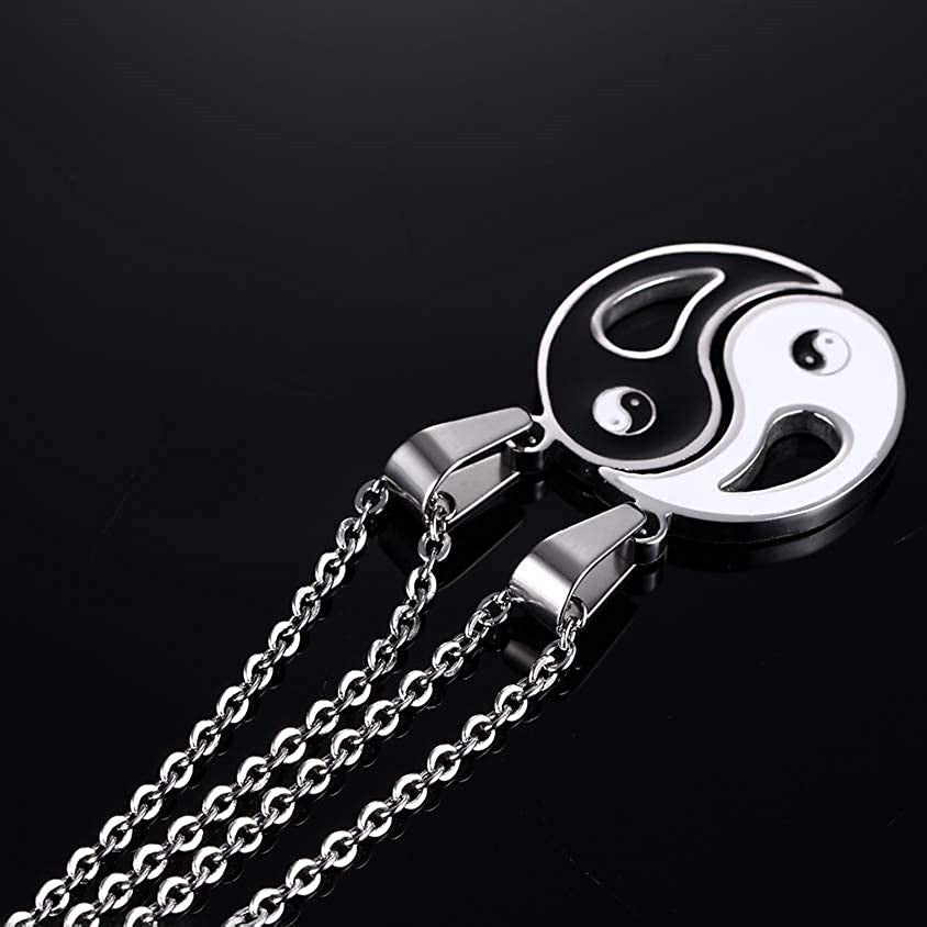 Planderful Titanium Yin Yang Pendant Necklace For Couples Everyday Genie Elegant Black White Tai Chi Design