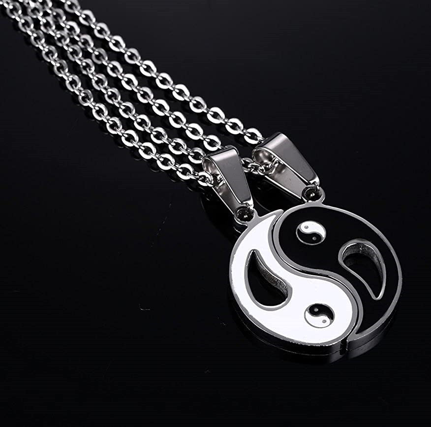 Planderful Titanium Yin Yang Pendant Necklace For Couples Everyday Genie Elegant Black White Tai Chi Design
