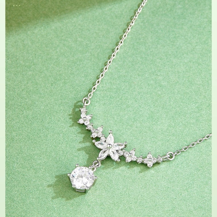 Planderful 925 Sterling Silver Zircon Wisteria Necklace For Women Light Luxury Gift For Girlfriend Autumn Winter