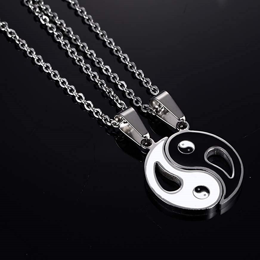Planderful Titanium Yin Yang Pendant Necklace For Couples Everyday Genie Elegant Black White Tai Chi Design