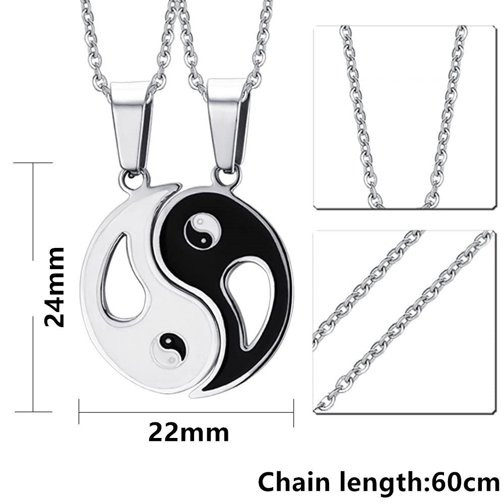 Planderful Titanium Yin Yang Pendant Necklace For Couples Everyday Genie Elegant Black White Tai Chi Design