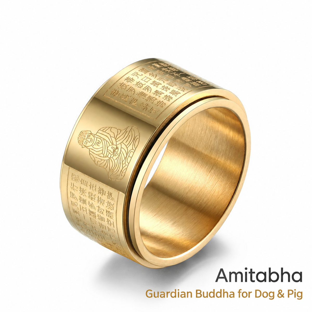 Planderful guardian Buddha ring with English zodiac guide