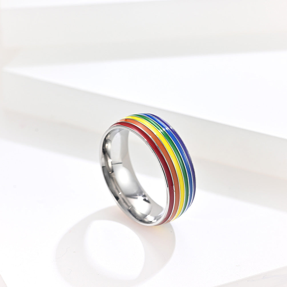 Steel Ring – Statement Rainbow Flag Everyday Wear by Planderful Jewelry Collection