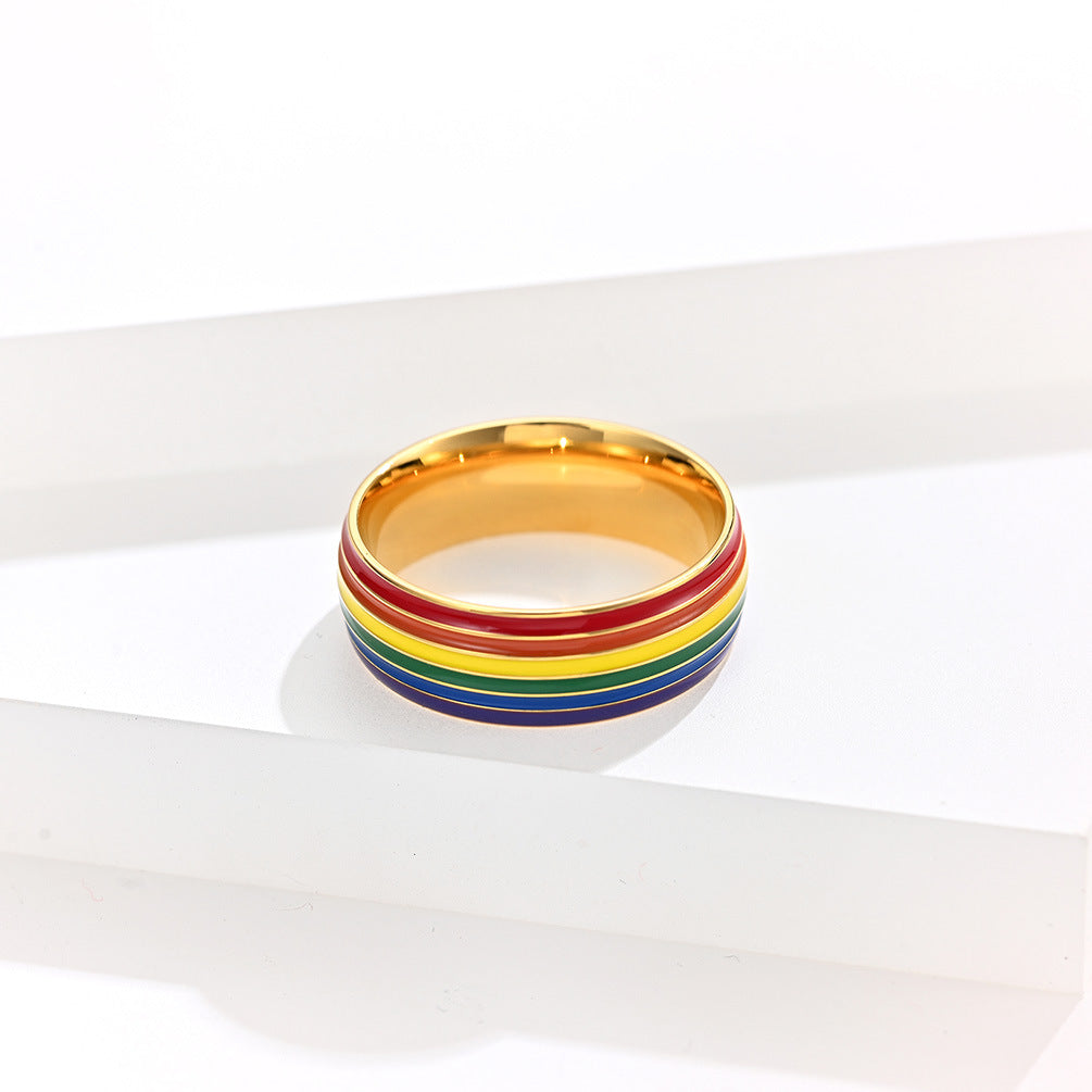 Steel Ring – Statement Rainbow Flag Everyday Wear by Planderful Jewelry Collection