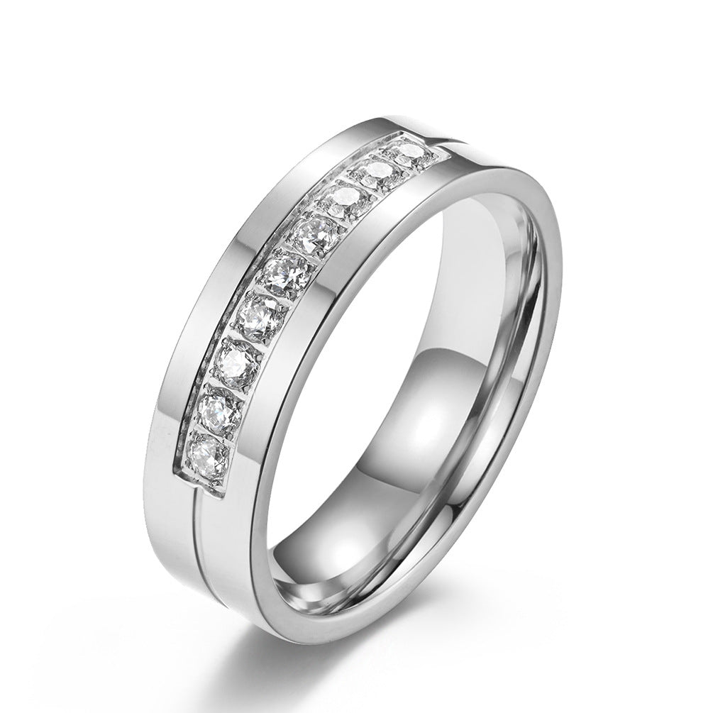 Elegant Titanium Steel Zircon-Encrusted Couple Wedding Ring