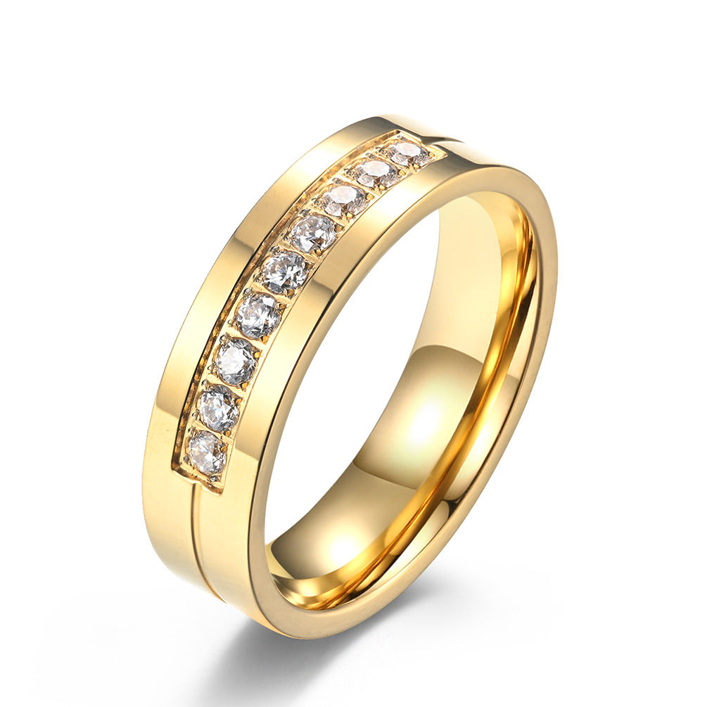 Elegant Titanium Steel Zircon-Encrusted Couple Wedding Ring