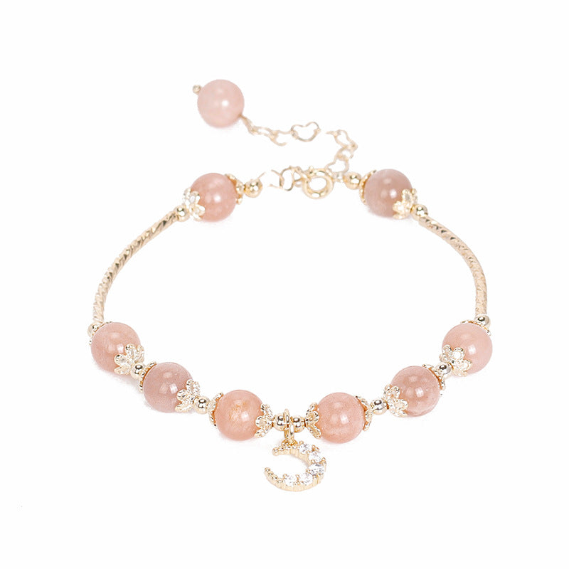 Fortune's Favor Sterling Silver Bracelet with Orange Sunstone and Zircon Moon Beads