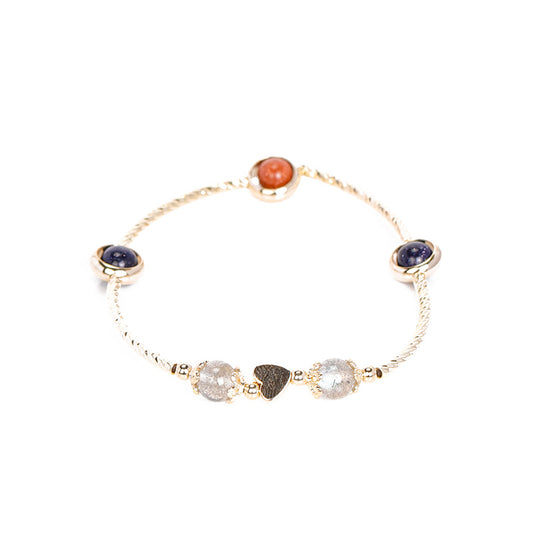 Korean Edition Sterling Silver Fortune's Favor Moonlight Stone Bracelet with Blue and Golden Sandstone