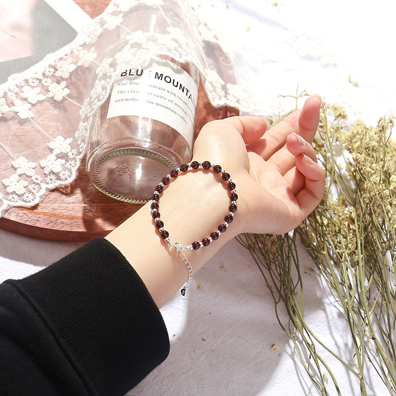 Lucky Garnet Beaded Bracelet Plated with Gold for Women's Fortune-themed Gift
