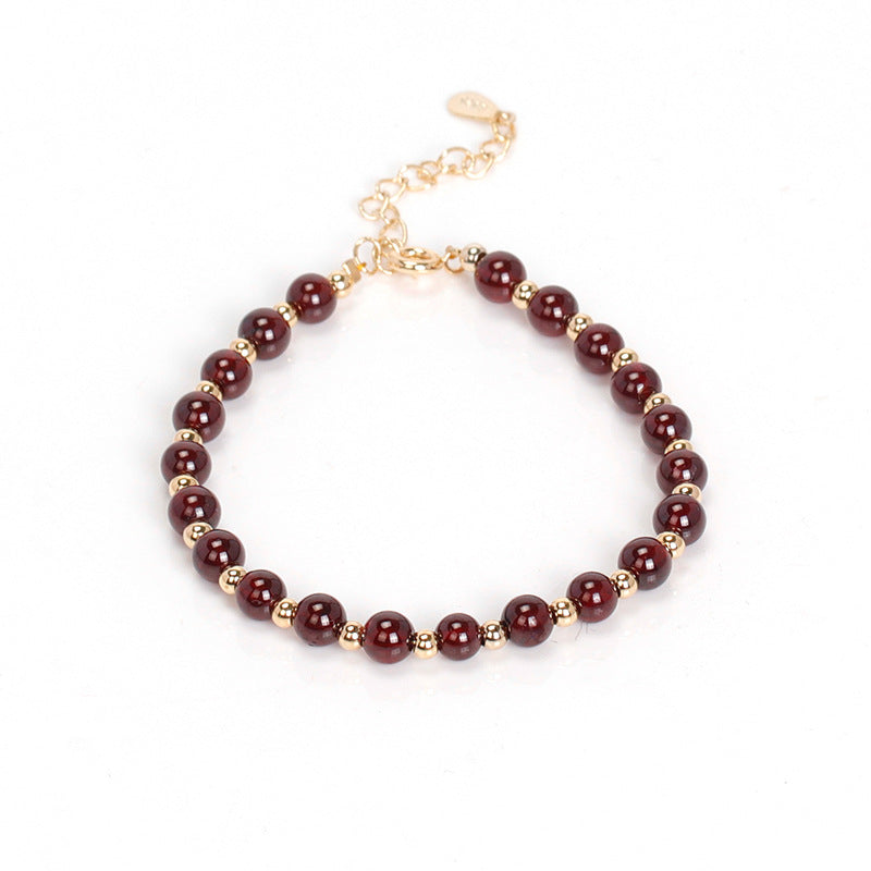 Lucky Garnet Beaded Bracelet Plated with Gold for Women's Fortune-themed Gift