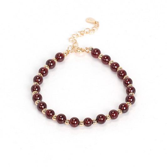 Lucky Garnet Beaded Bracelet Plated with Gold for Women's Fortune-themed Gift