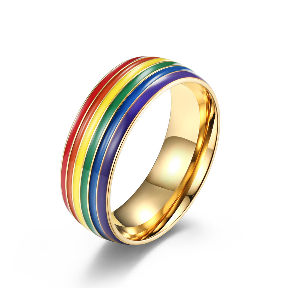 Rainbow Element Titanium Steel Ring for Men - Personalized Hand Jewelry
