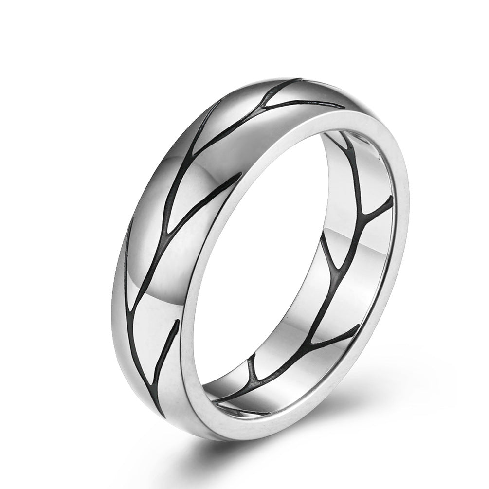 Planderful Men’s Ring Titanium Steel Retro Gold Plated Striped Texture Personalized