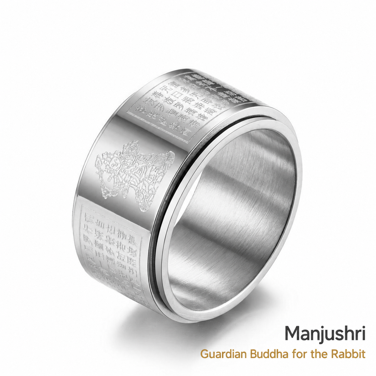 Manjushri silver guardian Buddha ring