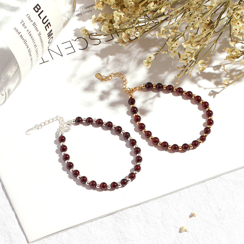 Lucky Garnet Beaded Bracelet Plated with Gold for Women's Fortune-themed Gift