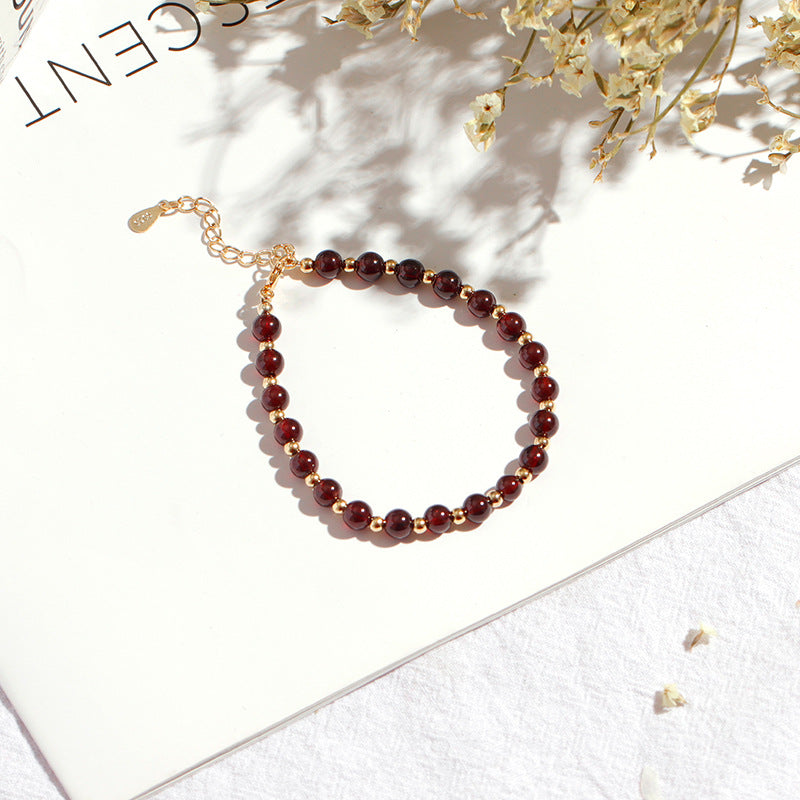 Lucky Garnet Beaded Bracelet Plated with Gold for Women's Fortune-themed Gift