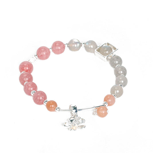 Strawberry Crystal Sterling Silver Bracelet - Elegant Birthday Gift for Best Friend