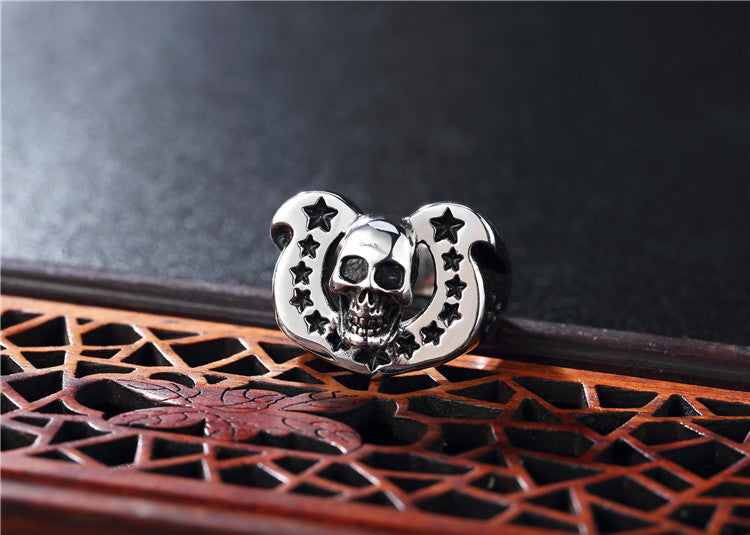 Titanium Steel Horseshoe Skull Ring