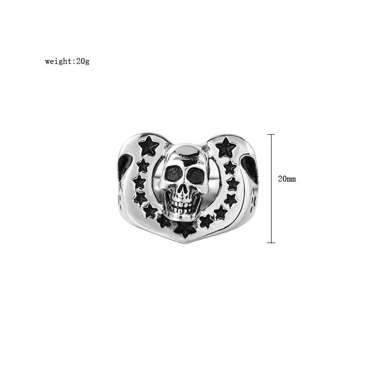 Titanium Steel Horseshoe Skull Ring