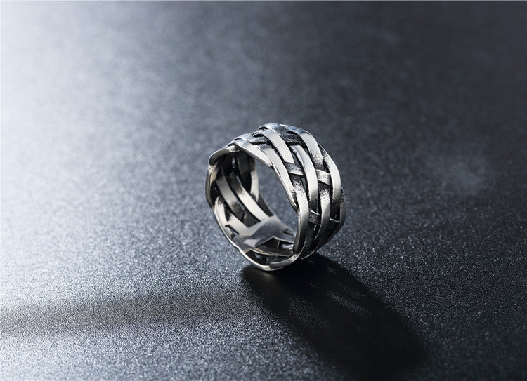 Planderful Personalized Retro Woven Titanium Steel Ring For Men Unisex Protection Statement