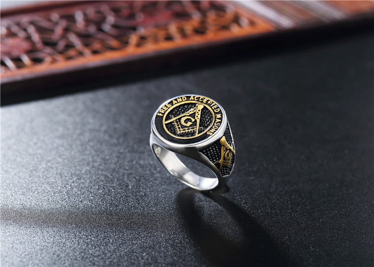 Titanium Steel Ring Masonic Punk Retro Style For Men And Women Personalized Planderful Everyday Genie