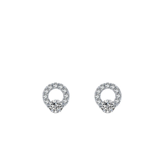 S925 Sterling Silver Full Zircon Stud Earrings - Elegant European and American Style Jewelry