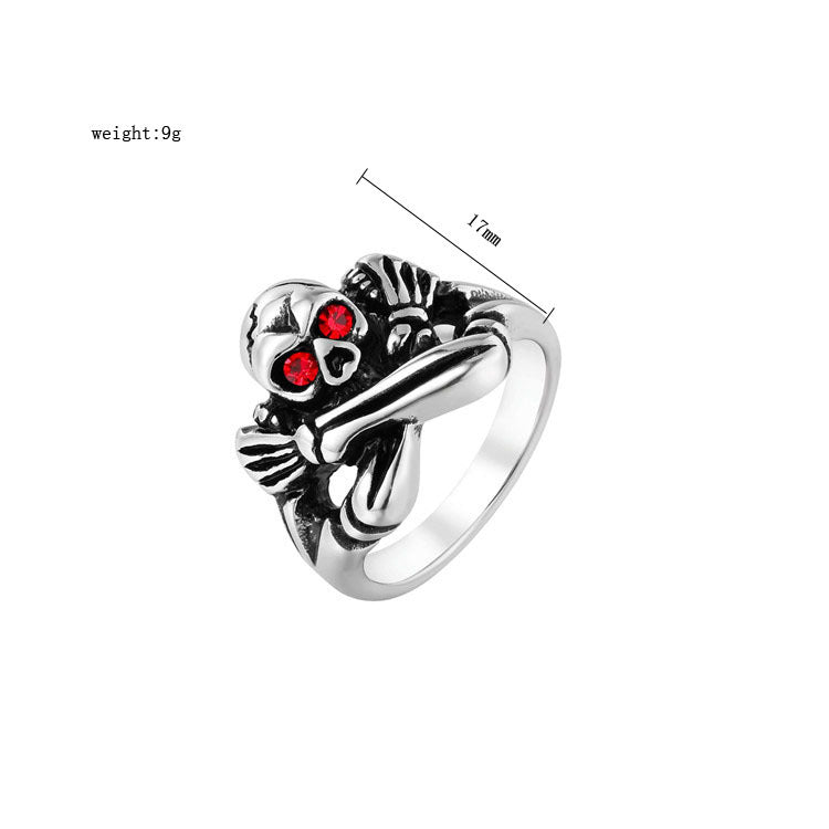 Planderful Red Eye Skull Titanium Steel Ring For Men Unisex Protection Statement Jewelry