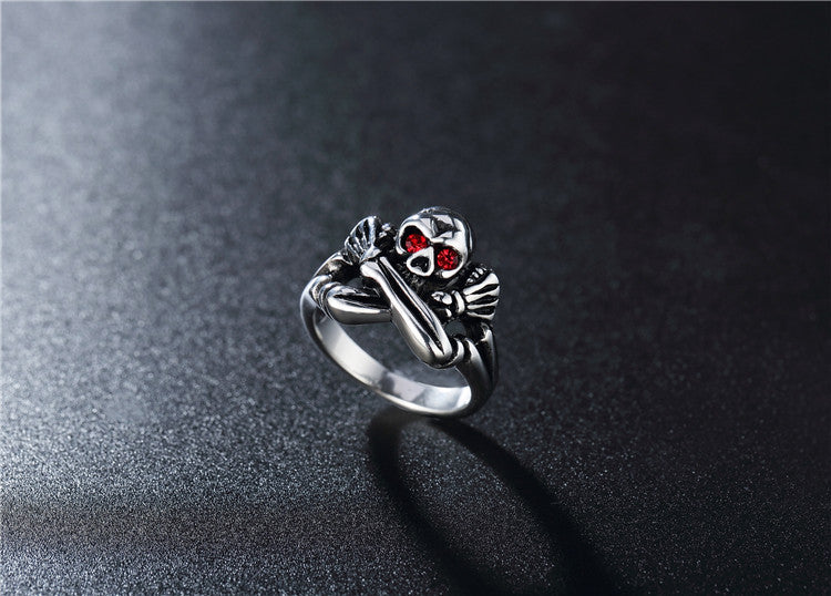 Planderful Red Eye Skull Titanium Steel Ring For Men Unisex Protection Statement Jewelry