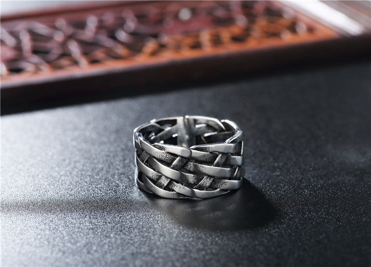 Planderful Personalized Retro Woven Titanium Steel Ring For Men Unisex Protection Statement
