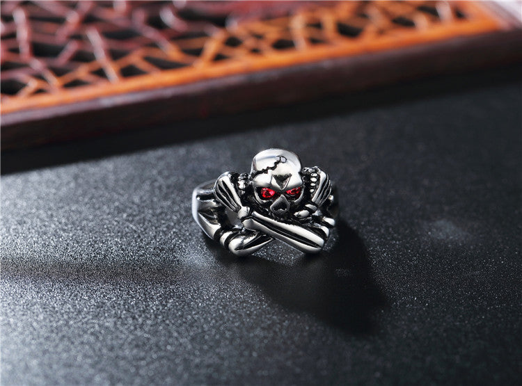 Planderful Red Eye Skull Titanium Steel Ring For Men Unisex Protection Statement Jewelry