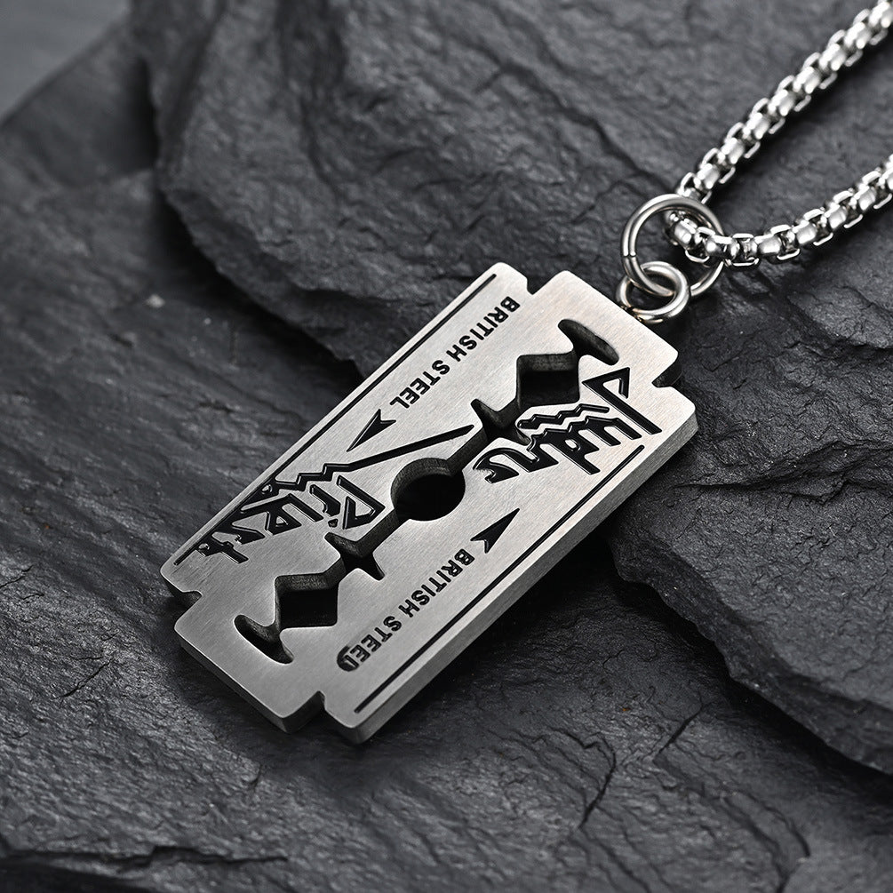 Steel Necklace – Statement Razor Blade Street Style Everyday Jewelry by Planderful