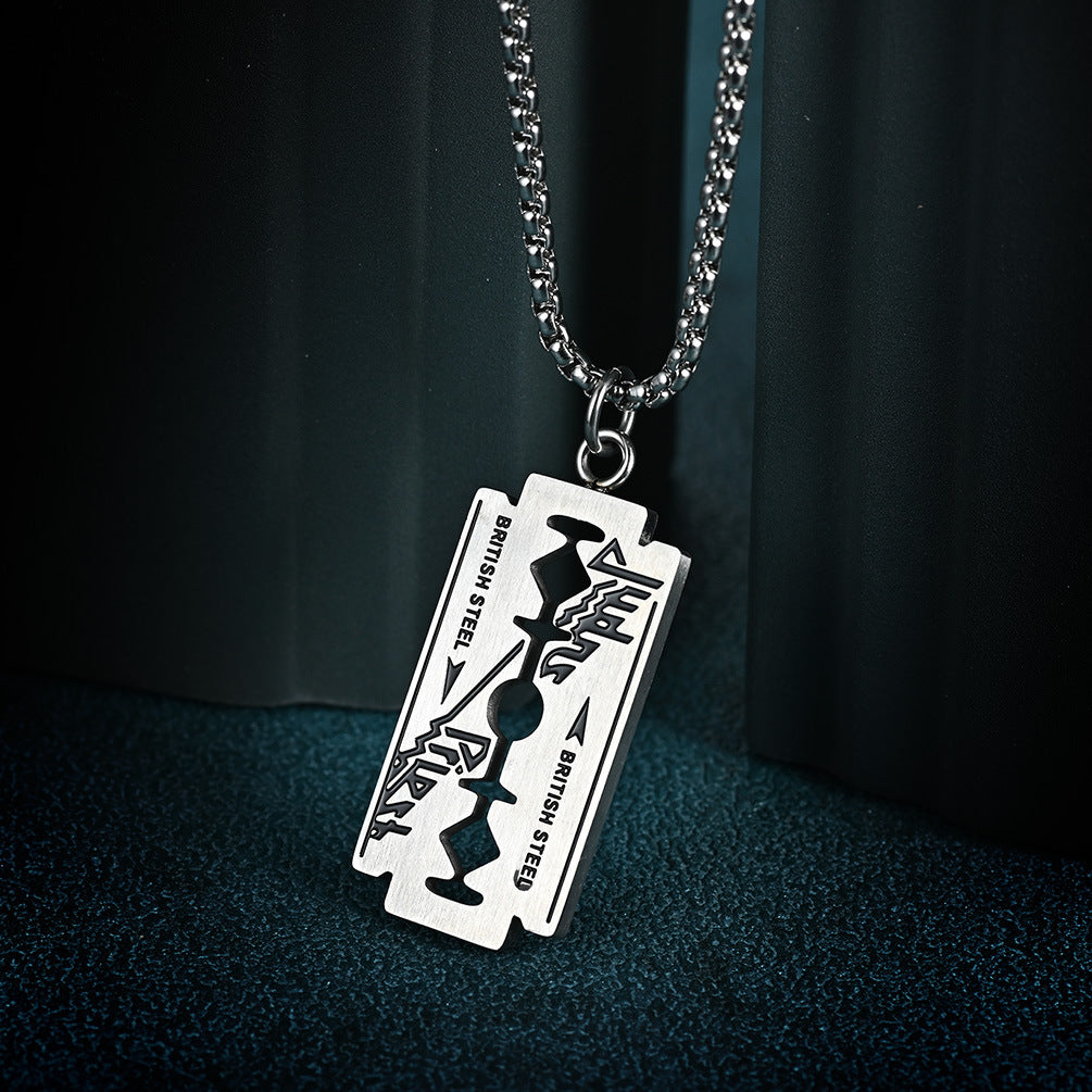 Steel Necklace – Statement Razor Blade Street Style Everyday Jewelry by Planderful