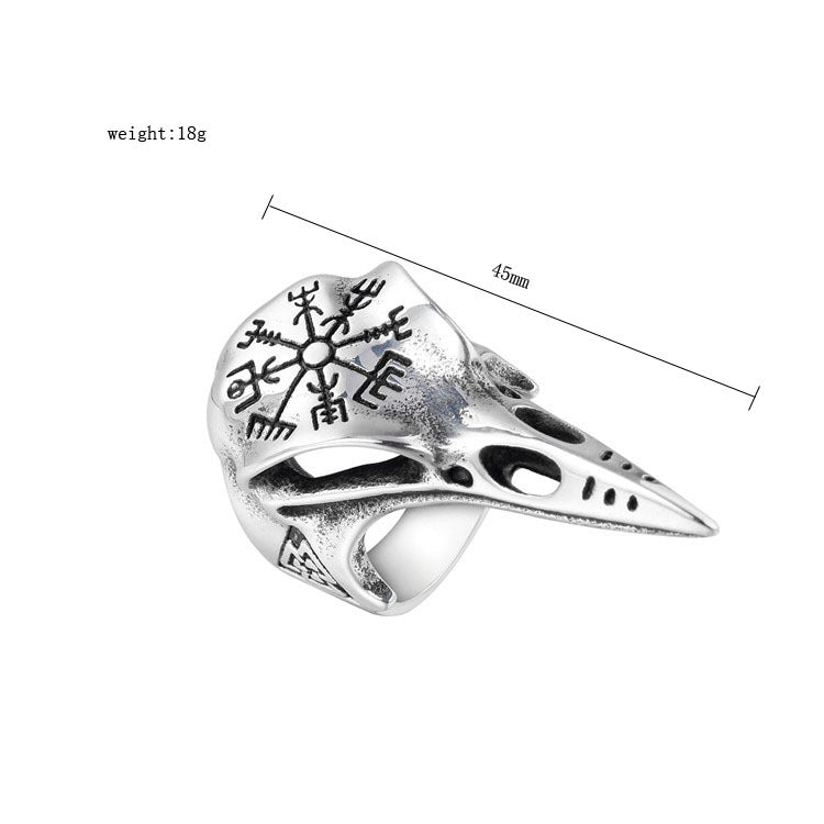Viking Ring Titanium Steel Unisex Protection Design By Planderful Retro Crow Motif