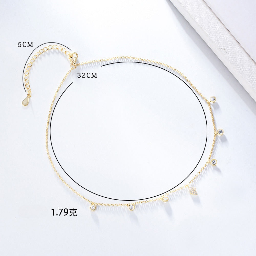 Style S925 Sterling Silver Inlaid Zircon Choker Necklace Femininity Sexy Short