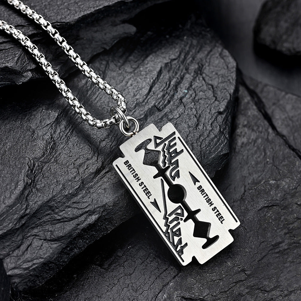Steel Necklace – Statement Razor Blade Street Style Everyday Jewelry by Planderful