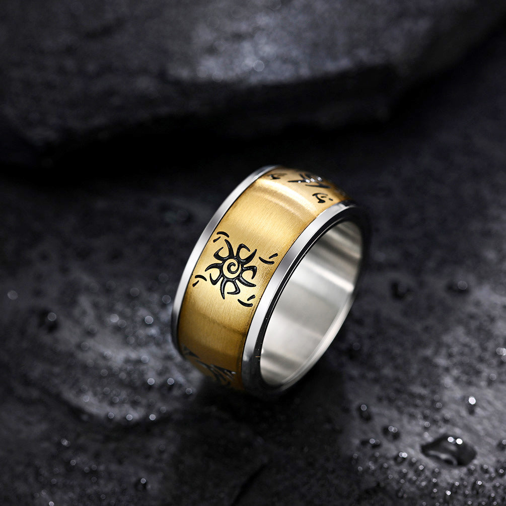 Sun Moon Nebula Electric Rotatable Gold-plated Ring for Men