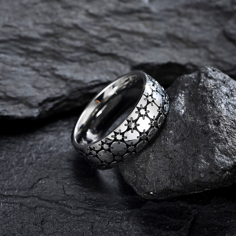 INS Harajuku Trendy Men's Ring Titanium Steel Oil Drip Pattern