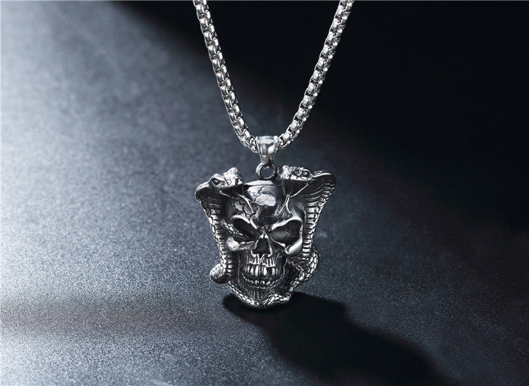 Snake King Skull Titanium Steel Pendant Necklace