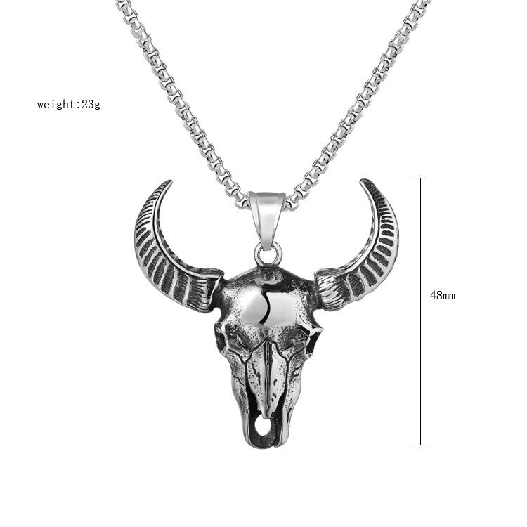 Planderful Bull Head Pendant Necklace Titanium Steel Unisex Personalized Retro Protection Statement